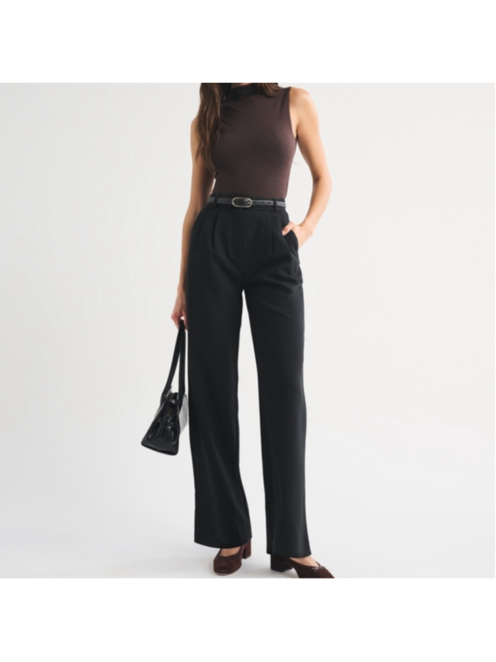Abercrombie & Fitch The A&F Sloane Tailored Pant Black Pleated Wide Leg 32